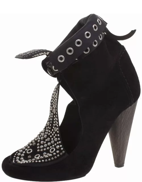 Isabel Marant Black Suede Mossa Studded Cutout Ankle Boot