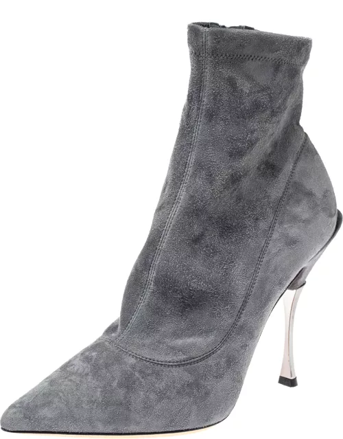 Dolce & Gabbana Grey Suede Pointed Toe Bootie