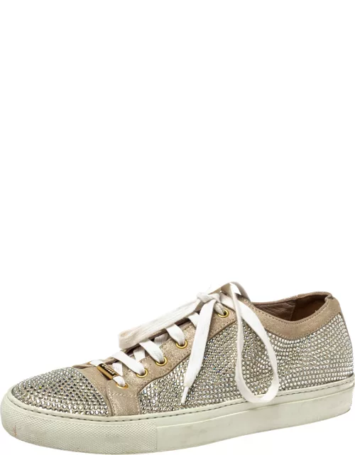 Le Silla Metallic Beige Crystal Embellished Suede Low Top Sneaker