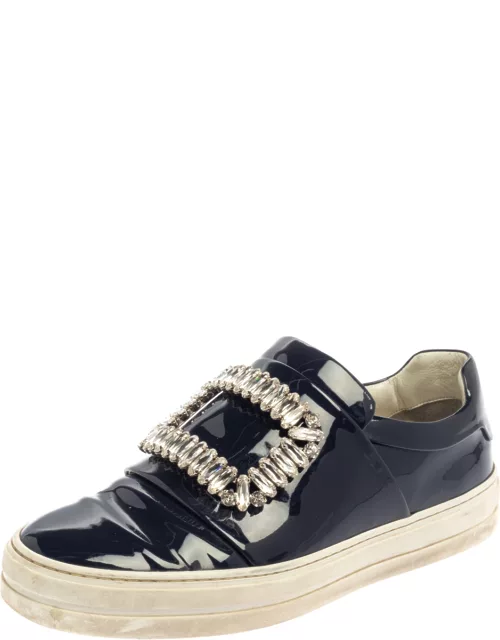 Rger Vivier Blue Patent Leather Sneaky Viv Embellished Low Top Sneaker