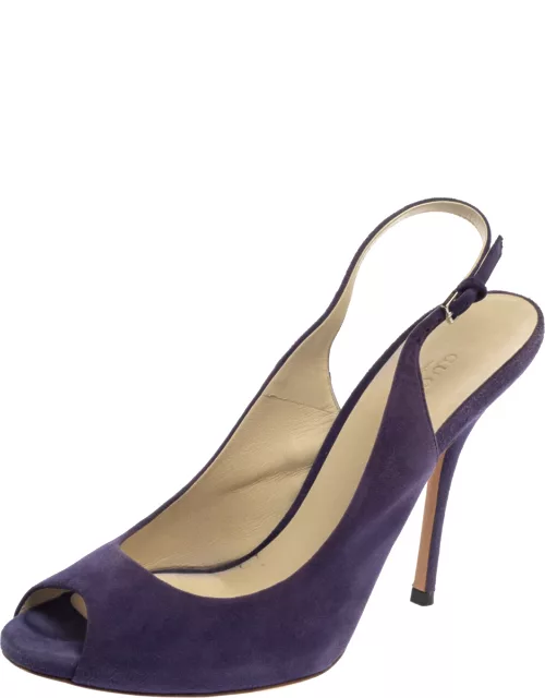 Gucci Purple Suede Peep Toe Slingback Sandal