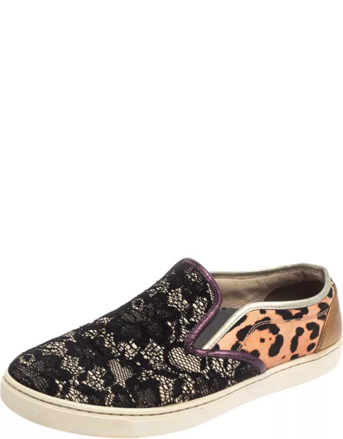 Dolce & Gabbana Multicolor Lace and Leather Slip On Sneaker
