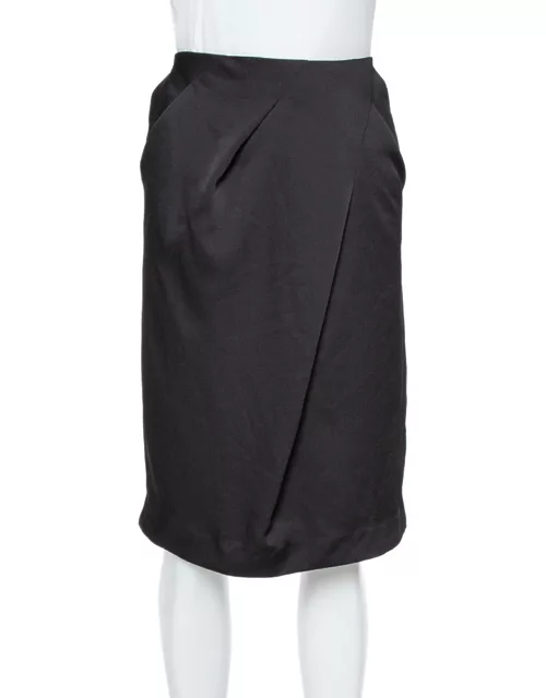 Armani Collezioni Black Georgette Draped Knee Length Skirt