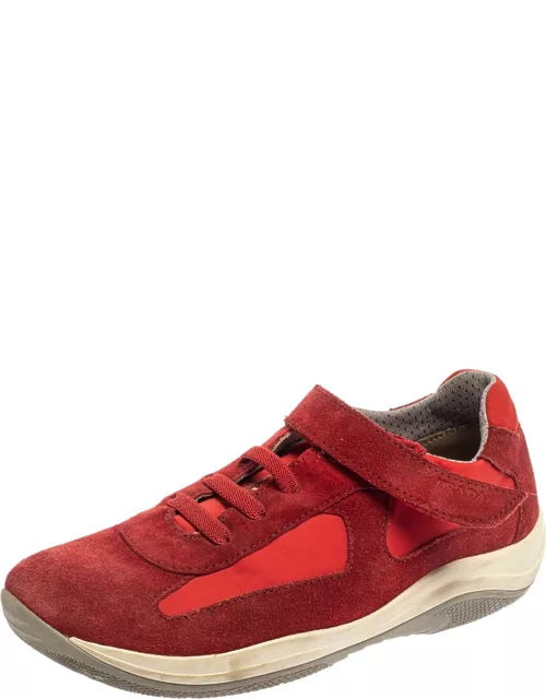 Prada Sport Red Suede and Nylon Low Top Sneaker