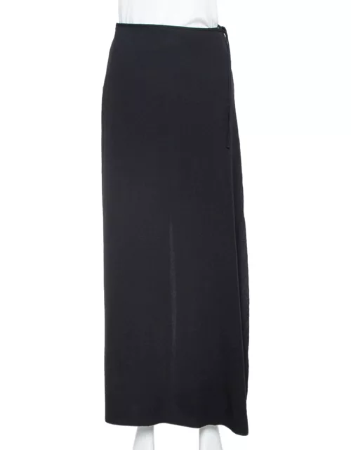 Armani Collezioni Black Crepe Wrap Detail Wide Leg Trousers