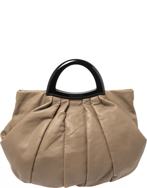 Giorgio Armani Taupe Leather Pleated Top Handle Bag