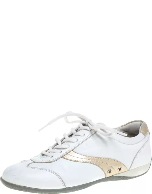 Prada Sports White Leather Lace Up Low Top Sneaker