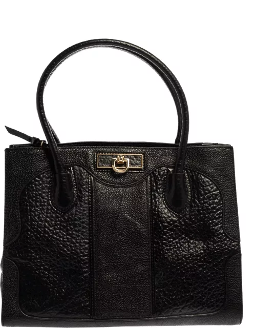 DKNY Black Textured Leather Middle Zip Tote