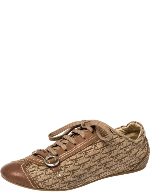 Dior Brown Leather and Diorissimo Canvas Low Top Sneaker