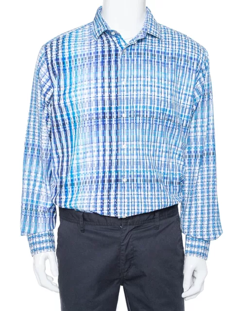 Etro Blue Basket Weave Pattern Cotton Button Front Shirt