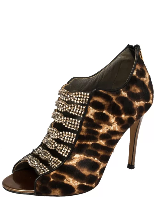 Gina Brown Leopard Print Calf Hair Embellished Sandal