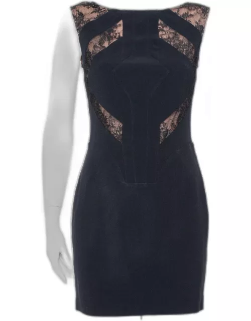 Elie Saab Black Crepe Lace Detail Sheath Dress