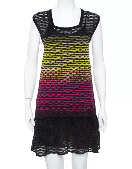 Missoni Multicolor Perforated Knit Ruffle Detail Shift Dress