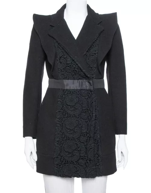 Prada Black Wool & Lace Paneled Coat