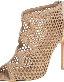 Alexandre Birman Beige Nude Leather And Canvas Caged Sandals