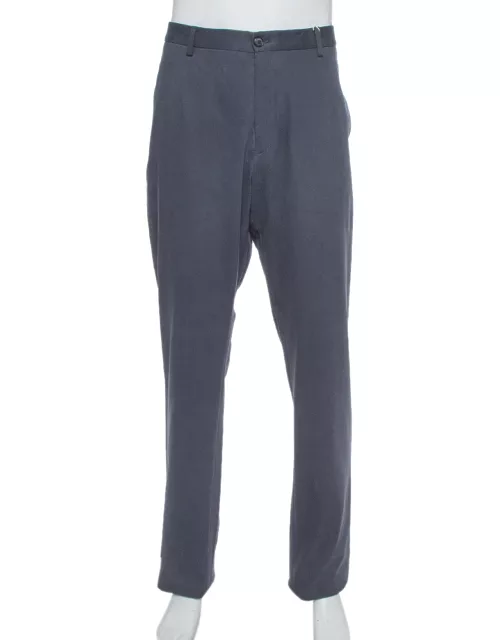 Giorgio Armani Navy Blue Textured Cotton Classic Trousers