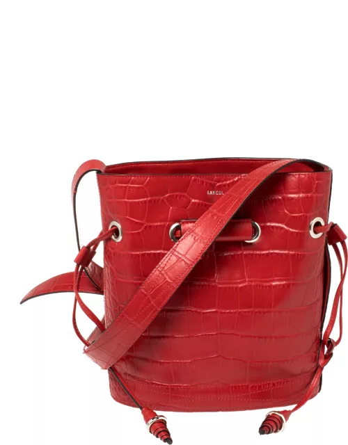Lancel Red Croc Embossed Leather Le Huit Bucket Bag