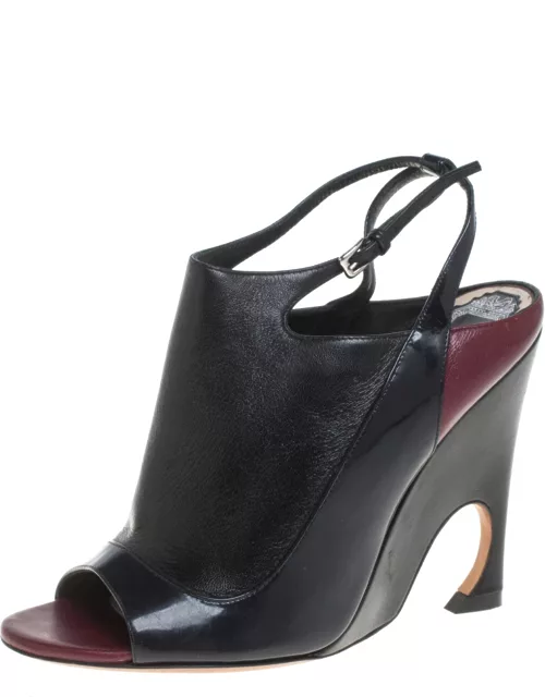 Dior Black/Burgundy Patent Leather and Leather Sandal