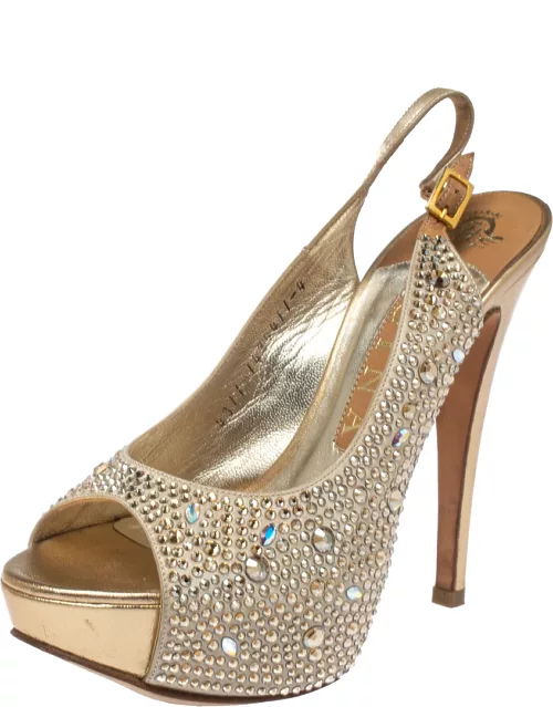 Gina Beige Satin Crystal Embellished Platform Peep Toe Slingback Sandal