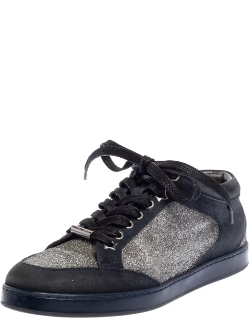 Jimmy Choo Blue Glitter And Suede Miami Low Top Sneaker