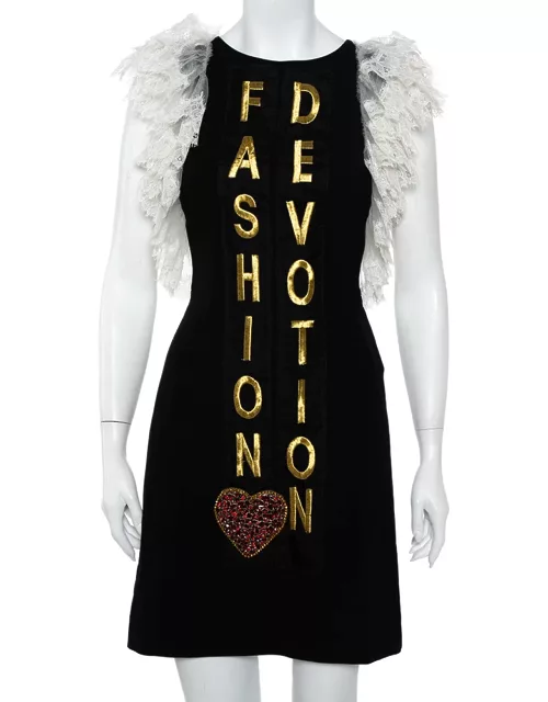 Dolce & Gabbana Black Crepe Lace Detail Fashion Devotion Dress