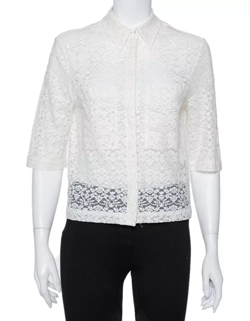 Stella McCartney Cream Lace Button Front Sheer Crop Top