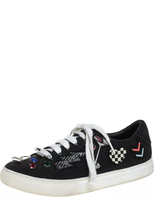 Marc Jacobs Black Canvas Patches And Embellished Low Top Sneaker