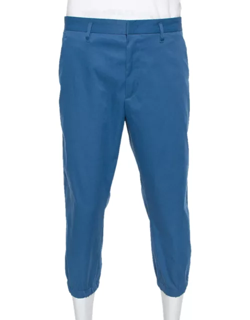 Prada Blue Synthetic Elastic Detail Capri Pants