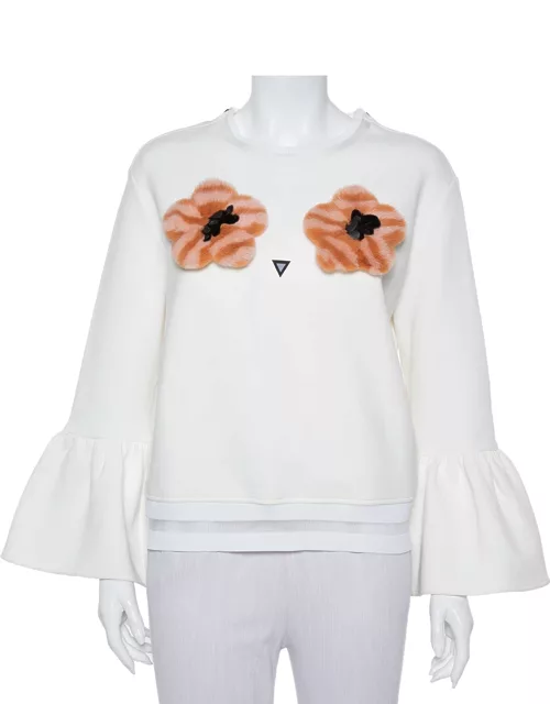 Fendi Cream Knit Pom - Pom Applique Flared Sleeve Jumper