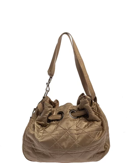 Dior Beige Cannage Nylon and Leather Drawstring Shoulder Bag