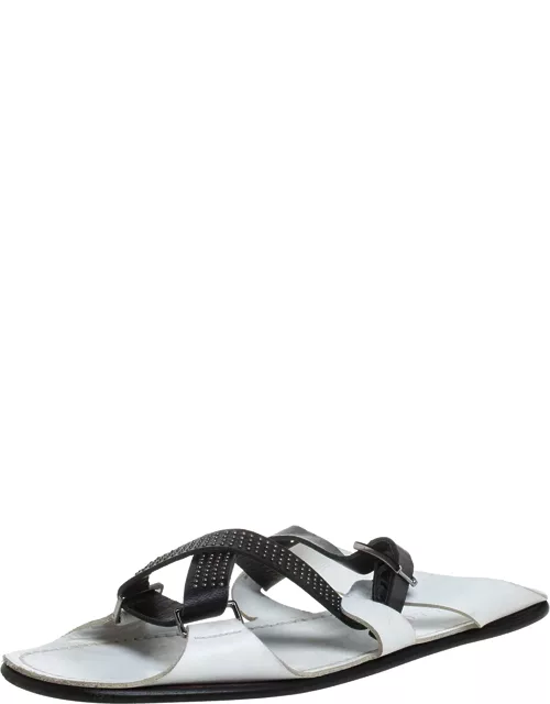 Versace White Leather Crossover Slide Sandal