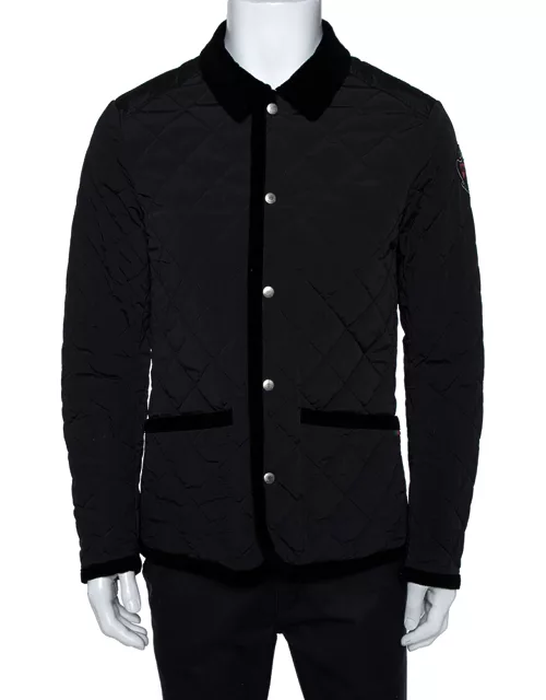 Gucci Equestrian Black Velvet Trim Detail Quilted Jacket