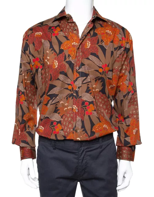 Etro Brown Cotton Abstract Floral Print Button Front Shirt