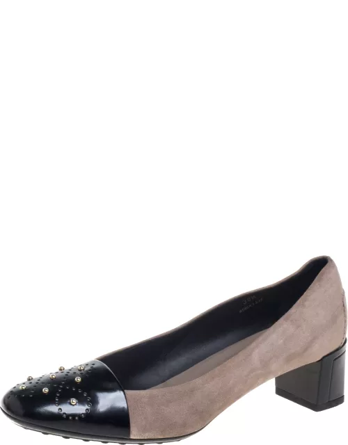Tod's Grey Suede And Leather Metal Embellishment Slip On Pump