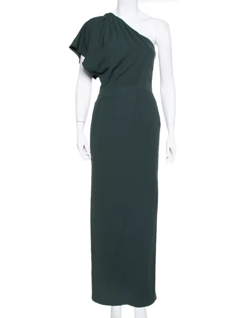 Fendi Dark Green Crepe One Shoulder Maxi Dress