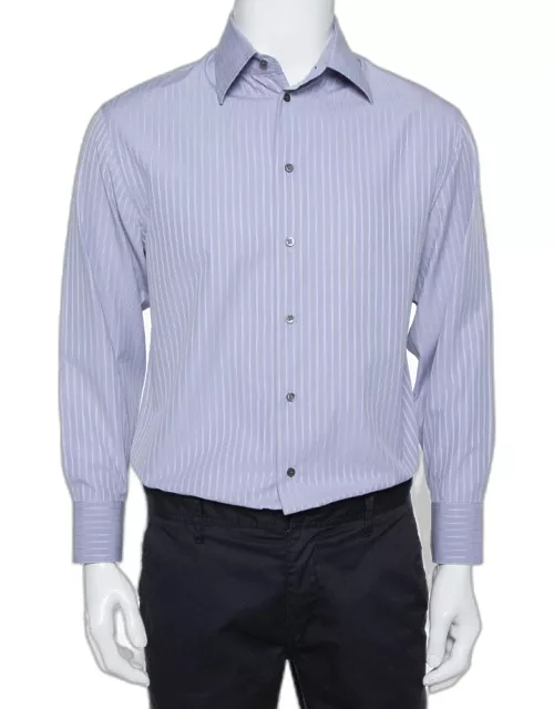 Armani Collezioni Lilac Striped Cotton Button Front Shirt