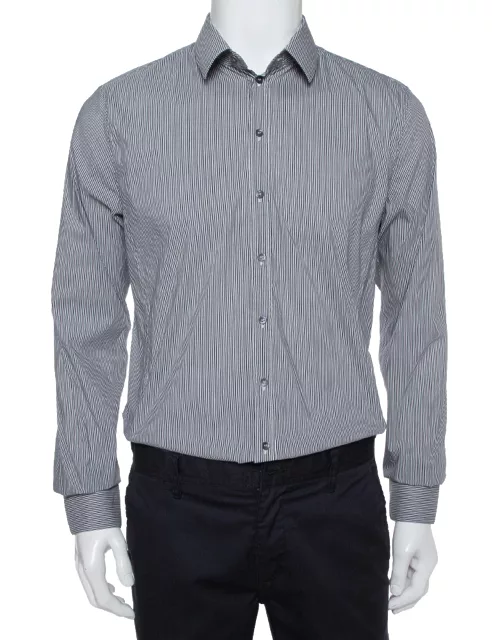 Dolce & Gabbana Grey Striped Cotton Button Front Sicilia Shirt