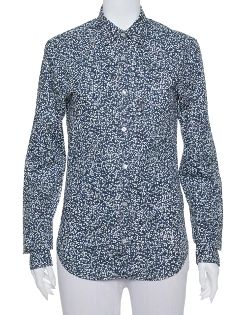 Burberry Brit Navy Blue Printed Cotton Button Front Shirt