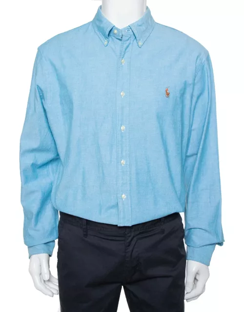 Ralph Lauren Blue Cotton Button Front Slim Fit Oxford Shirt