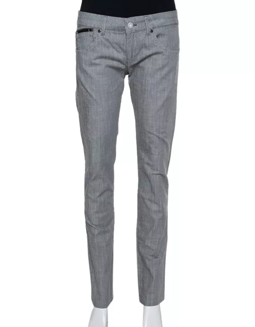 Emporio Armani Grey Cotton 5 Pocket Detail Tapered Leg Trousers