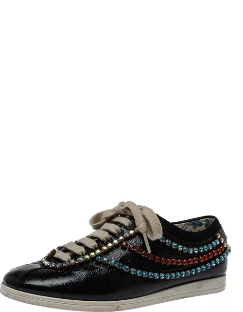 Gucci Black Leather Crystal Trim Sneaker