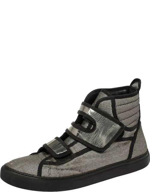 Raf Simons Metallic Black/White Checkered Canvas Velcro Strap High Top Sneaker