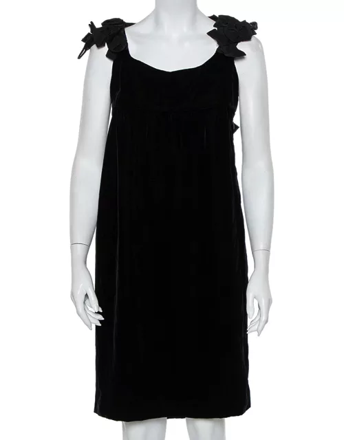 Yves Saint Laurent Black Velvet Bow Trim Detail Shift Dress