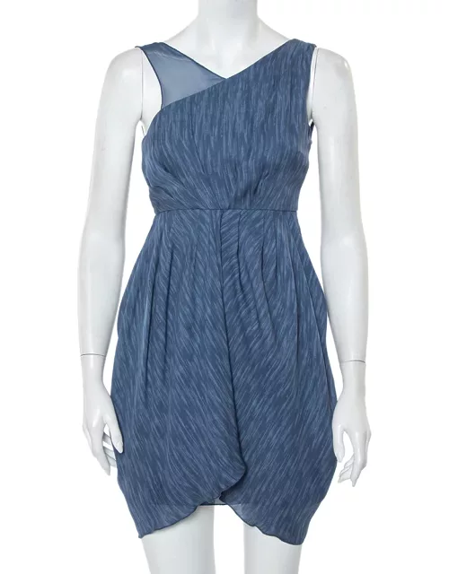 Alice + Olivia Blue Silk Asymmetric Draped Sleeveless Dress