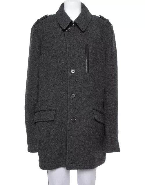 Etro Dark Grey Wool Mid-Length Coat