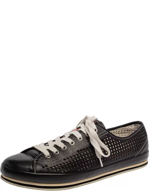 Prada Sport Black Perforated Leather Lace Up Sneaker