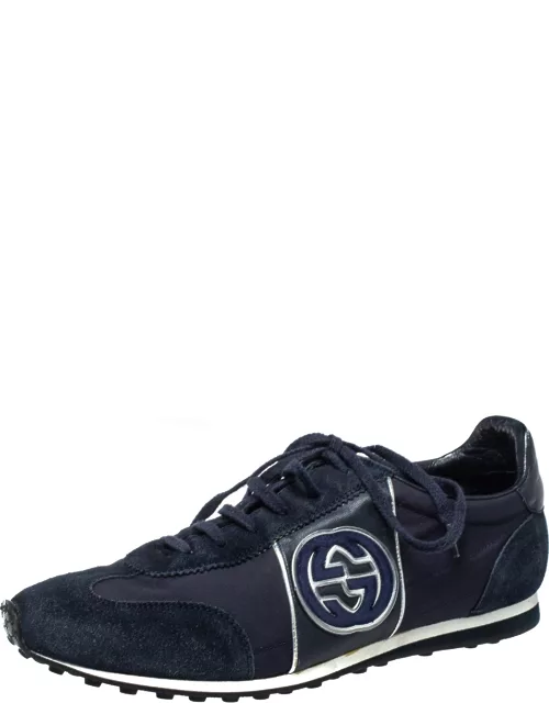 Gucci Navy Blue Suede and Fabric Interlocking G Lace Up Sneaker