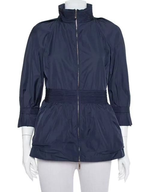 CH Carolina Herrera Navy Blue Synthetic Zip Front Peplum Jacket