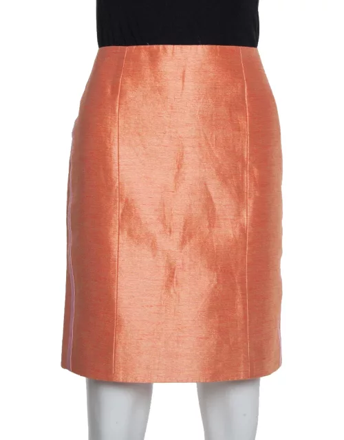 Balenciaga Orange Silk & Linen Contrast Trim Detail Mini Skirt