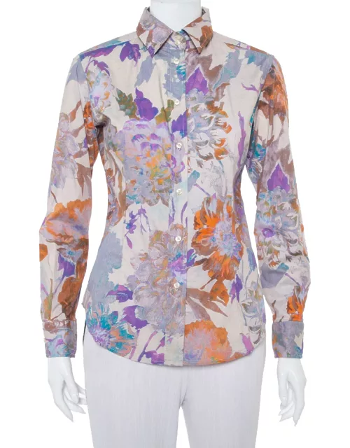 Etro Multicolor Abstract Floral Printed Cotton Button Front Fitted Shirt